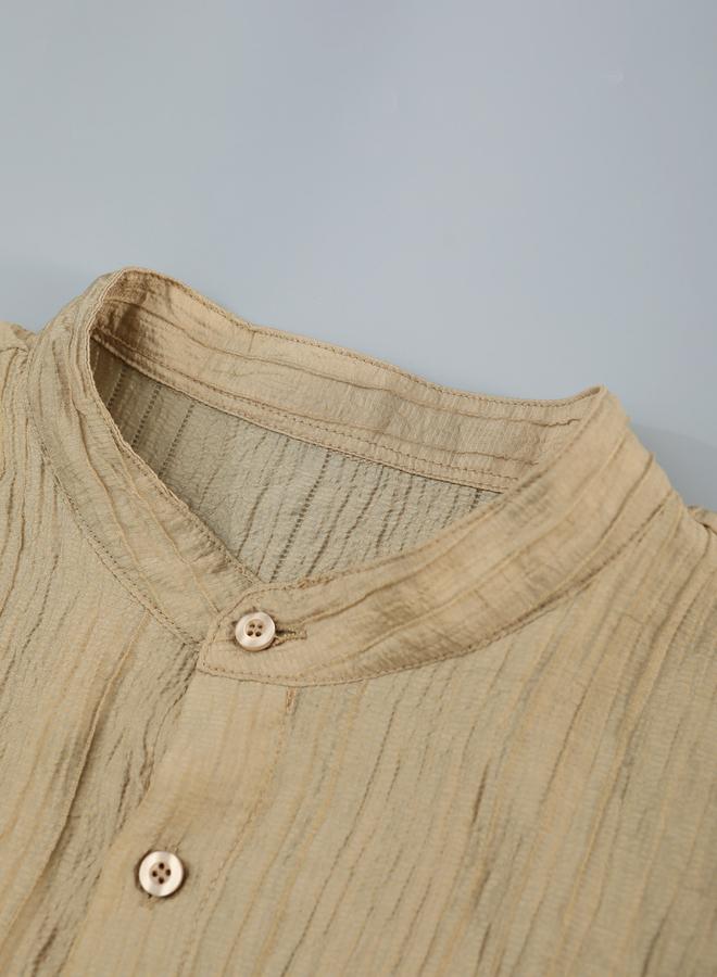 Take Two Men Beige Textured Mandarin Collar Shirt - Image 3